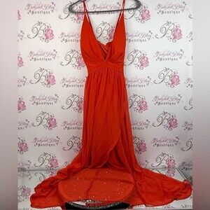 Sirens dress long flowy strappy bright red Elegant Backless Orange Maxi Dress